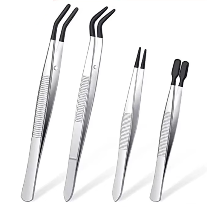 4 Tweezers With Rubber Tips Set