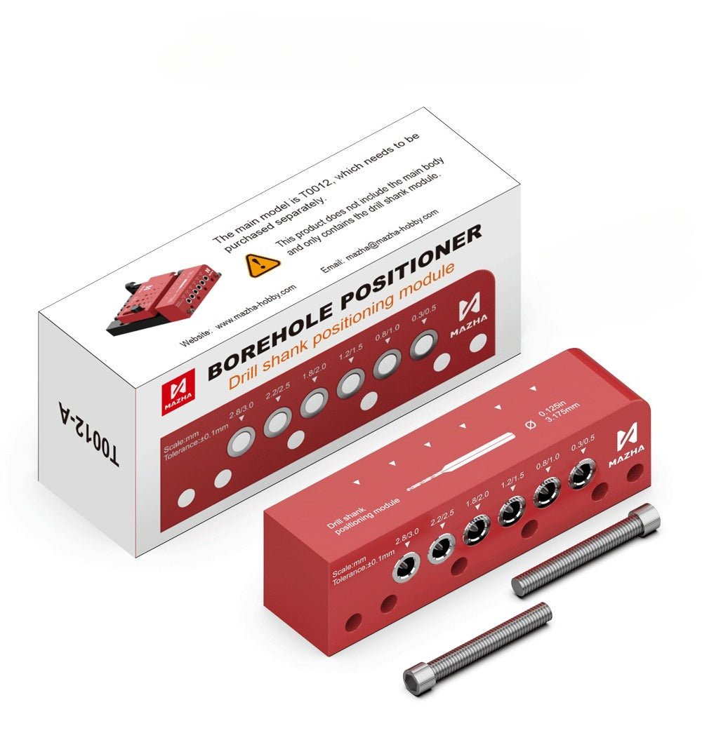 Red borehole positioner with packaging on a white background