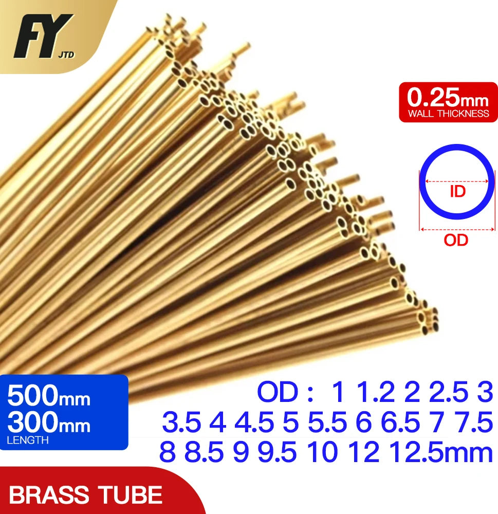 1~12.5mm OD, 300/500mm Long Brass Tube