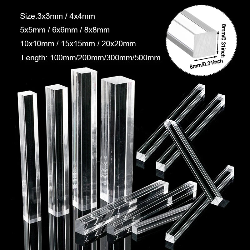 1-10pcs Transparent Square Rods (Multisize)