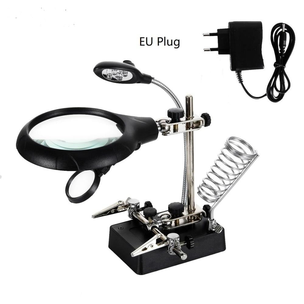 5 LED, Magnifying Glass, Clamps And Holder Soldering Station
