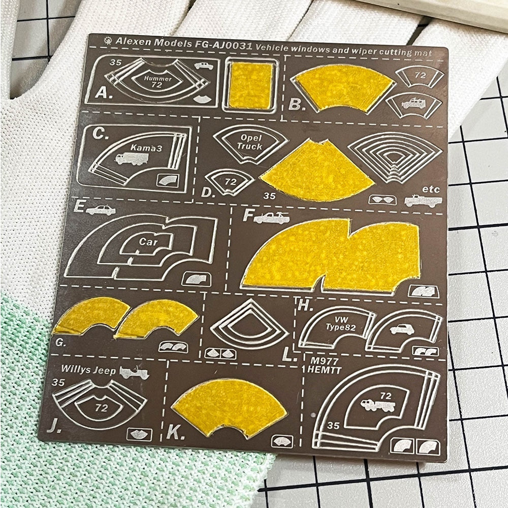 1/35 1/72 Mask Cutting Stencil For Vehicle Windows And Windshield Wipers